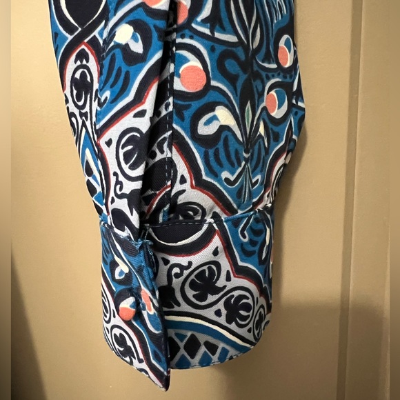 Loft Blue Pattern Belted Long-Sleeve Shirt Dress Size Small - Picture 4 of 8